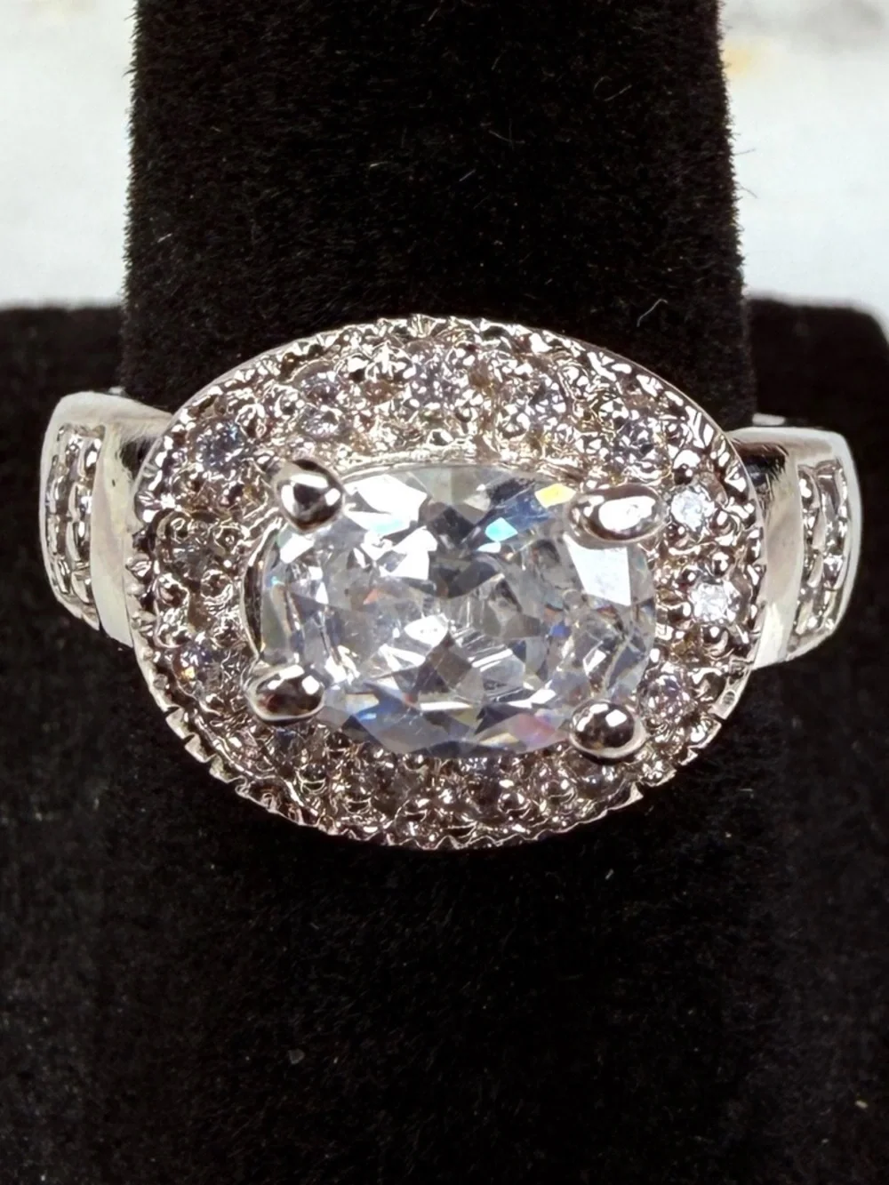 Sparkly BLING Silver Plated Clear Raised Large CZ Stone Statement Ring
